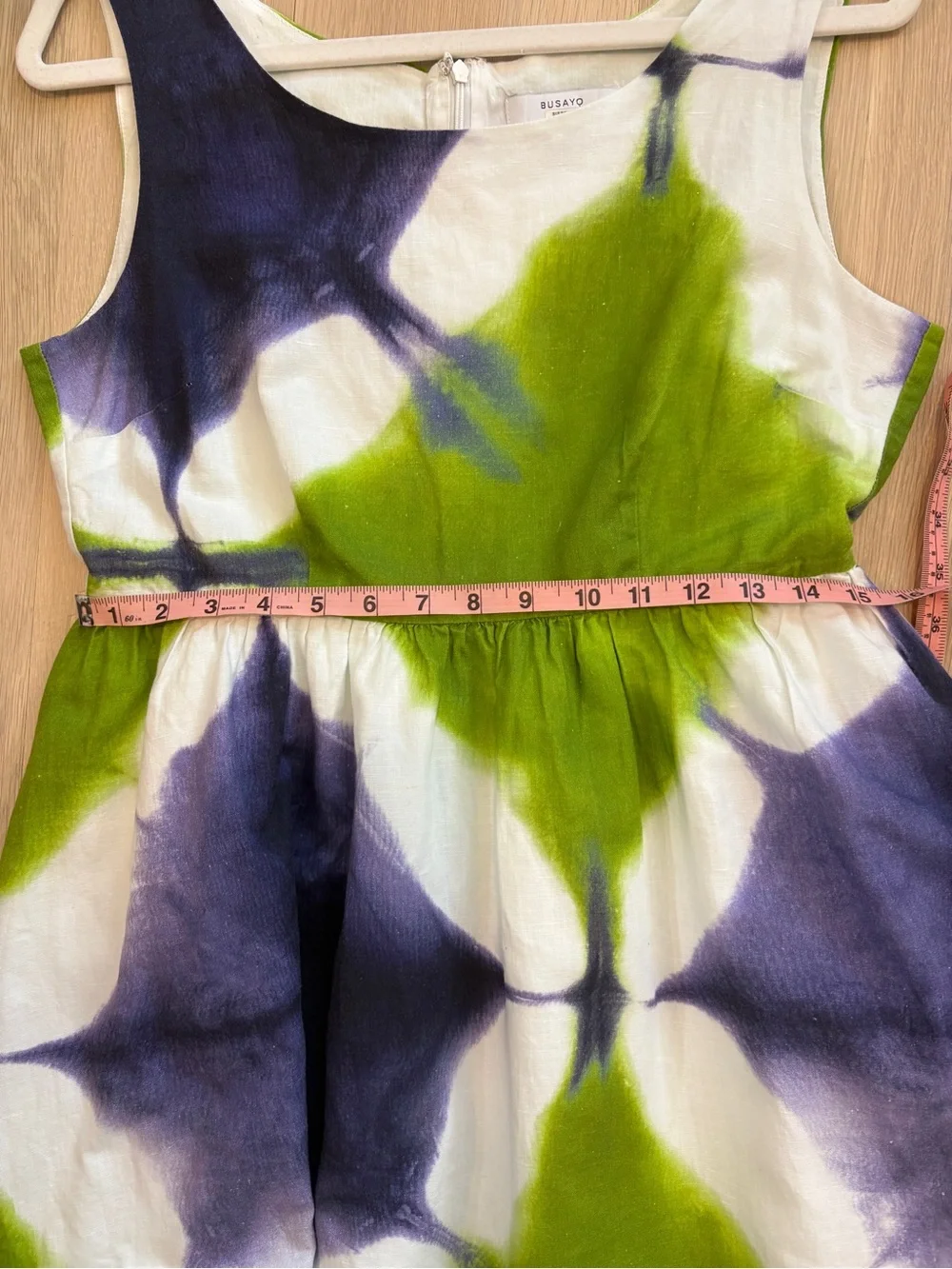 Busayo Tie-Dye Green & Purple Cotton Linen Sundress SZ 10